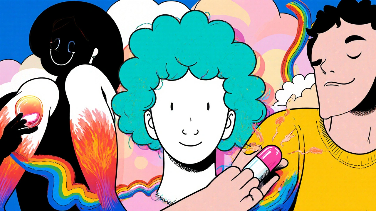Illustration of joint, hair, and skin improvement after taking Baricitinib in a colorful style.