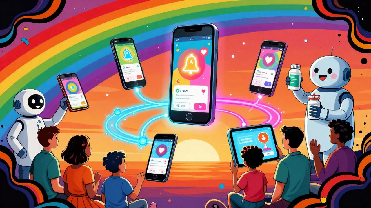 Smartphone apps and smart pill dispensers connected with care network