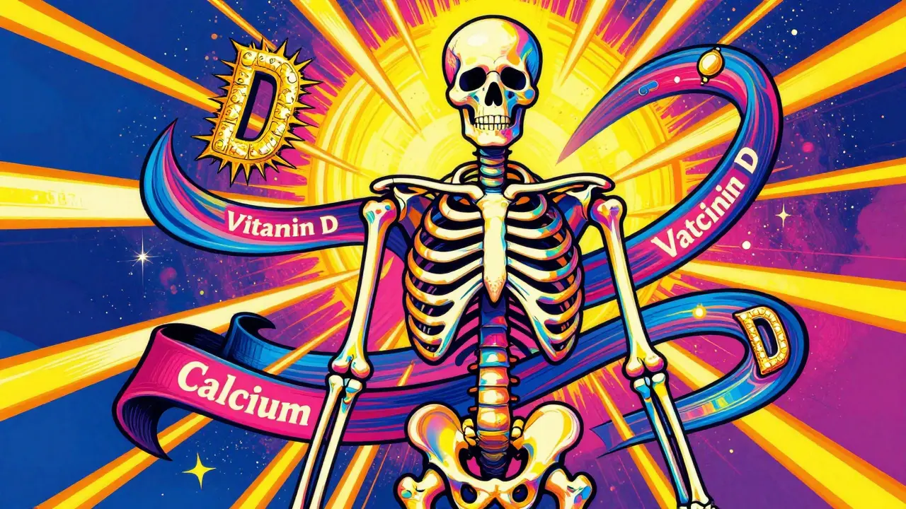 Artistic glowing skeleton surrounded by golden sunbeams and iridescent cosmic swirls.