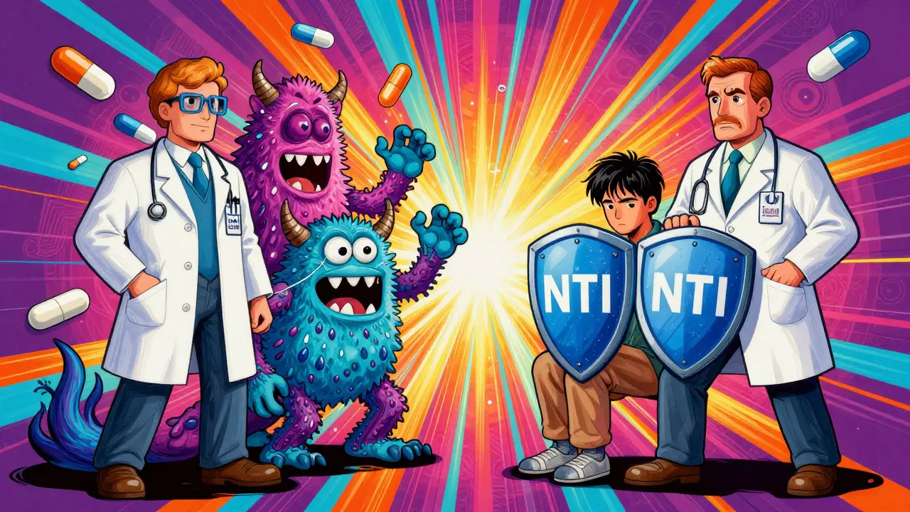 A vibrant cartoon depiction of different medical societies' views on generic substitution, featuring symbolic shields and guardians.