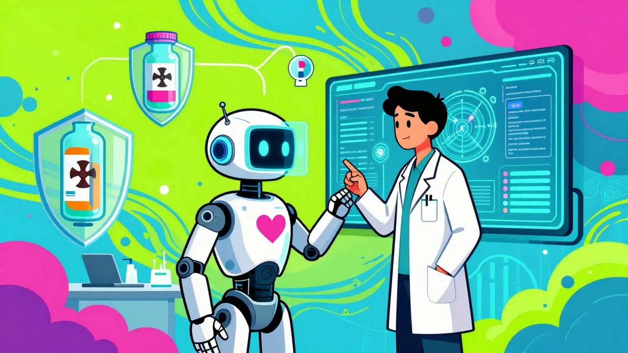 Vibrant illustration of AI robot aiding doctor in modern hospital
