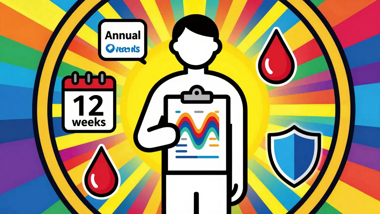 Abstract art of medical monitoring with rainbow colors and calm figure