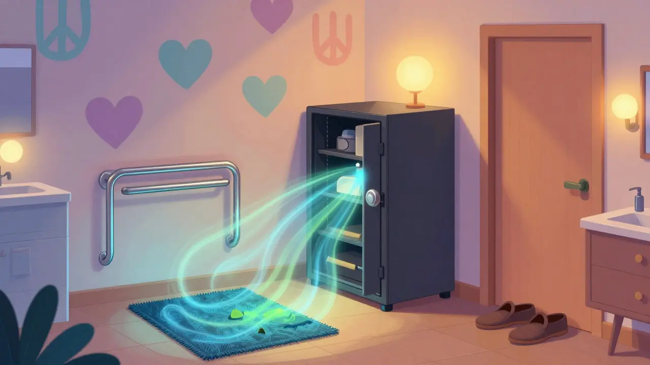Safe home environment with lighting and grab bars preventing falls