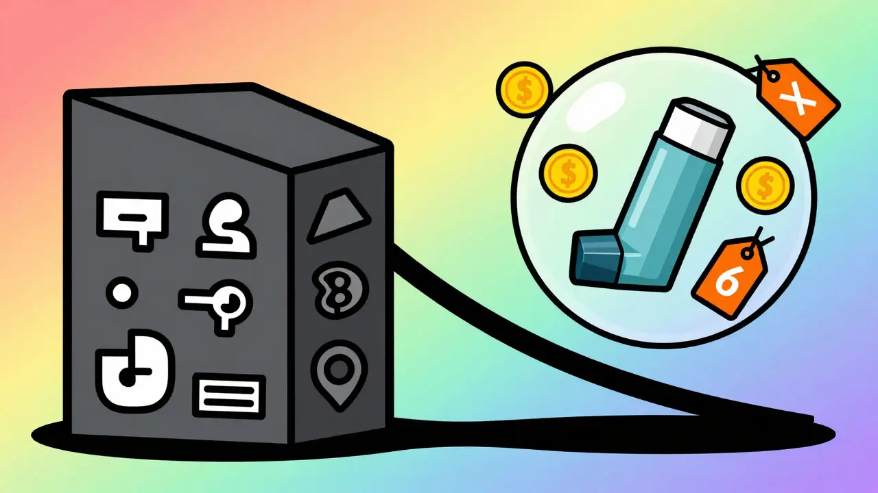 Vibrant illustration showing cost savings of generic vs brand name albuterol