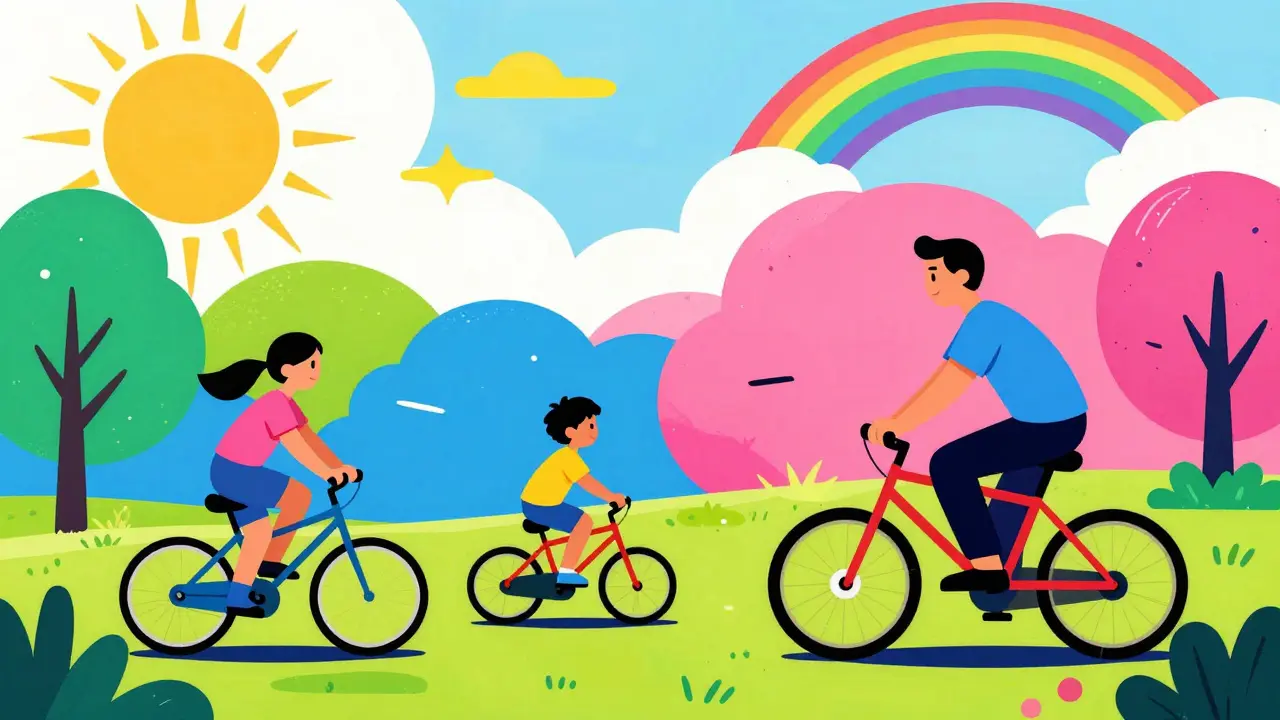 Active family playing outdoors in vibrant colors