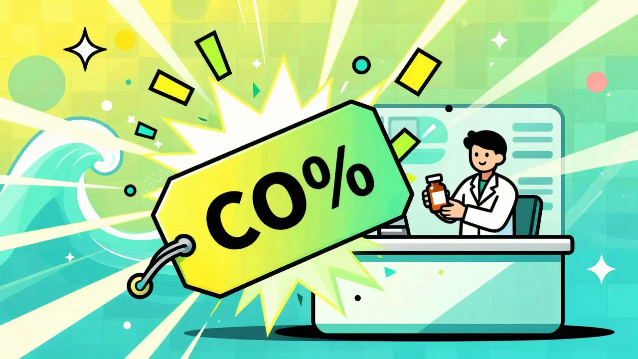 Colorful illustration of prescription discounts and pharmacy savings