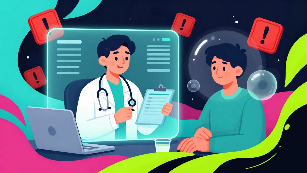 Colorful illustration of secure telehealth prescription process