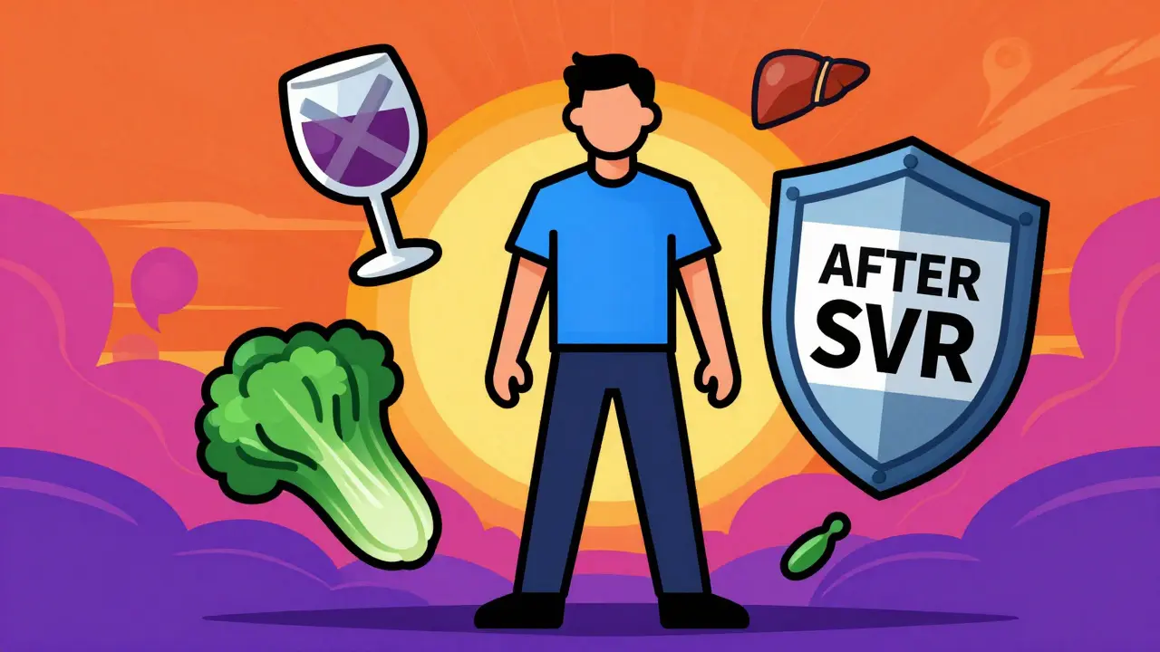 Vibrant art showing healthy lifestyle choices protecting the liver