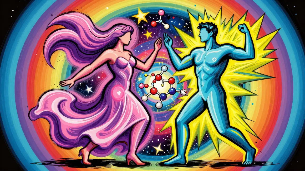 Vibrant illustration of male and female metabolic differences in colors