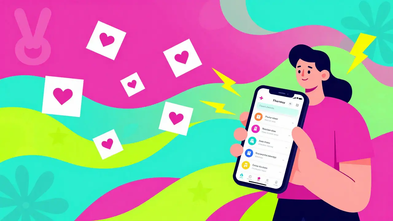 Vibrant illustration of online pharmacy shopping with flying packages